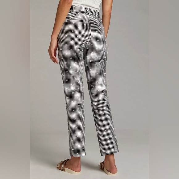 Anthropologie Maeve The Essential Slim Flared Pants Black and White Gingham 6 - Picture 3 of 11